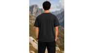 Erkek Outdoor Pusula Dağ Baskılı Kısa Kollu Oversize T-Shirt - Siyah