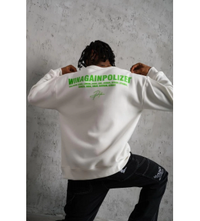 Erkek Oversize Sweatshirt Ön ve Sırt Baskılı 3 İplik Pamuklu - Beyaz
