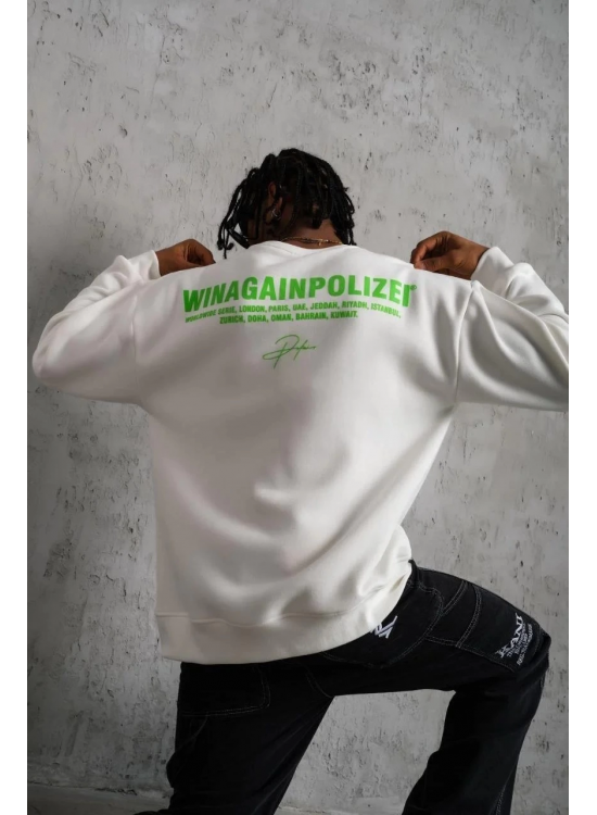 Erkek Oversize Sweatshirt Ön ve Sırt Baskılı 3 İplik Pamuklu - Beyaz Erkek Oversize Sweatshirt Ön ve Sırt Baskılı 3 İplik Pamuklu - Beyaz