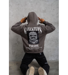 Erkek 3 İplik Pamuklu Baskılı Kapüşonlu Cepli Sweatshirt Hoodie - Gri