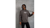 Erkek 3 İplik Pamuklu Baskılı Kapüşonlu Cepli Sweatshirt Hoodie - Gri