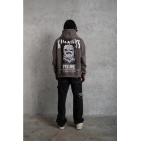 Erkek 3 İplik Pamuklu Baskılı Kapüşonlu Cepli Sweatshirt Hoodie - Gri