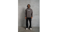 Erkek 3 İplik Pamuklu Baskılı Kapüşonlu Cepli Sweatshirt Hoodie - Gri