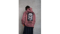 Erkek 3 İplik Pamuklu Kapüşonlu Baskılı Cepli Oversize Sweatshirt Hoodie - Gül Kurusu