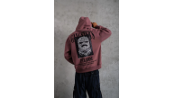 Erkek 3 İplik Pamuklu Kapüşonlu Baskılı Cepli Oversize Sweatshirt Hoodie - Gül Kurusu