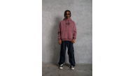 Erkek 3 İplik Pamuklu Kapüşonlu Baskılı Cepli Oversize Sweatshirt Hoodie - Gül Kurusu