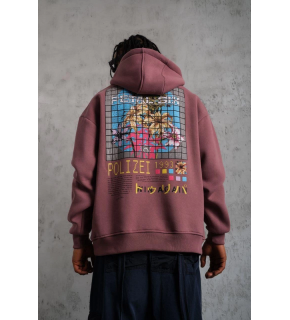 Erkek 3 İplik Pamuklu Kapüşonlu Baskılı Cepli Oversize Sweatshirt Hoodie - Gül Kurusu