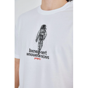Erkek Baskılı T-Shirt Kısa Kol Bisiklet Yaka Regular Fit Rahat Kalıp Günlük Tişört - Beyaz