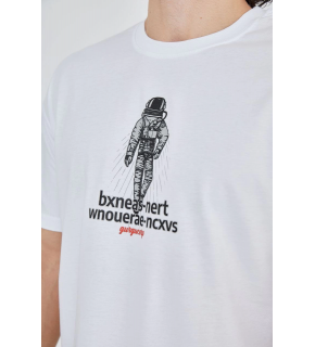 Erkek Baskılı T-Shirt Kısa Kol Bisiklet Yaka Regular Fit Rahat Kalıp Günlük Tişört - Beyaz