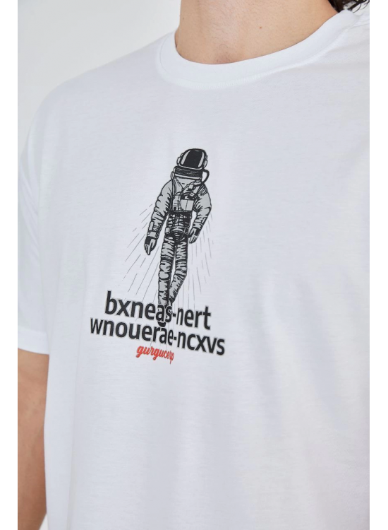 Erkek Baskılı T-Shirt Kısa Kol Bisiklet Yaka Regular Fit Rahat Kalıp Günlük Tişört - Beyaz Erkek Baskılı T-Shirt Kısa Kol Bisiklet Yaka Regular Fit Rahat Kalıp Günlük Tişört - Beyaz