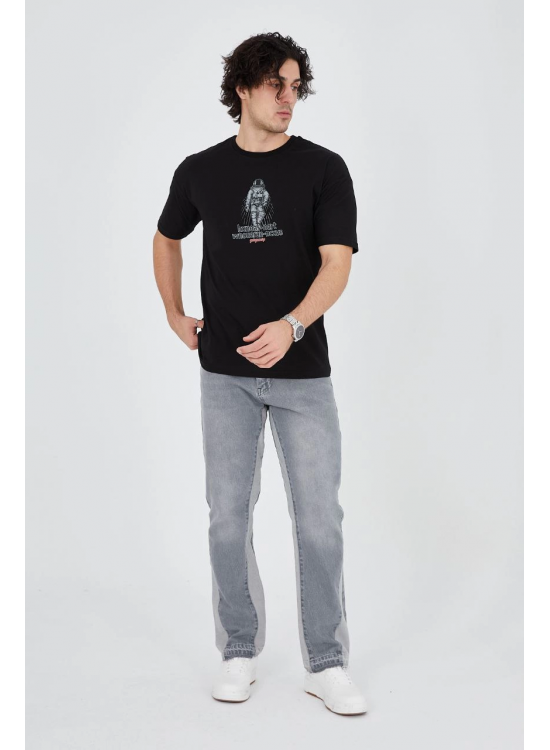 Erkek Baskılı T-Shirt Kısa Kol Bisiklet Yaka Regular Fit Rahat Kalıp Günlük Tişört - Siyah Erkek Baskılı T-Shirt Kısa Kol Bisiklet Yaka Regular Fit Rahat Kalıp Günlük Tişört - Siyah