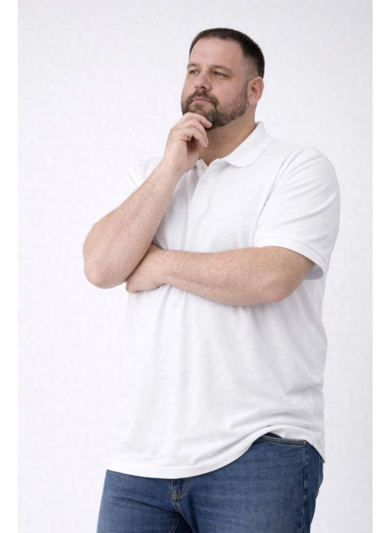 Erkek Polo Yaka Düğmeli Tişört Pike Kumaş Battal Beden Kısa Kol T-Shirt - Beyaz Erkek Polo Yaka Düğmeli Tişört Pike Kumaş Battal Beden Kısa Kol T-Shirt - Beyaz