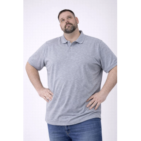 Erkek Polo Yaka Düğmeli Pike Kumaş Tişört Battal Beden Kısa Kol T-Shirt - Gri