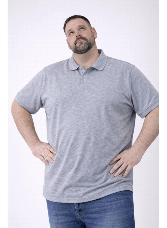 Erkek Polo Yaka Düğmeli Pike Kumaş Tişört Battal Beden Kısa Kol T-Shirt - Gri Erkek Polo Yaka Düğmeli Pike Kumaş Tişört Battal Beden Kısa Kol T-Shirt - Gri