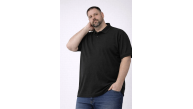 Erkek Polo Yaka Düğmeli Tişört Pike Kumaş Battal Beden Kısa Kol T-Shirt - Siyah