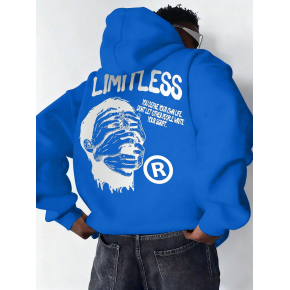 Erkek Baskılı Kapüşonlu Cepli Hoodie 3 İplik Pamuklu Sweatshirt - Saks Mavisi