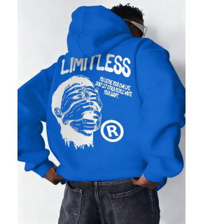 Erkek Baskılı Kapüşonlu Cepli Hoodie 3 İplik Pamuklu Sweatshirt - Saks Mavisi