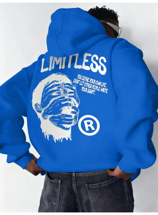 Erkek Baskılı Kapüşonlu Cepli Hoodie 3 İplik Pamuklu Sweatshirt - Saks Mavisi Erkek Baskılı Kapüşonlu Cepli Hoodie 3 İplik Pamuklu Sweatshirt - Saks Mavisi
