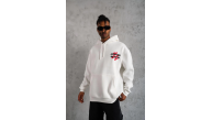 Erkek 3 İplik Pamuklu Kapüşonlu Baskılı Cepli Oversize Sweatshirt Hoodie - Beyaz Erkek 3 İplik Pamuklu Kapüşonlu Baskılı Cepli Oversize Sweatshirt Hoodie - Beyaz