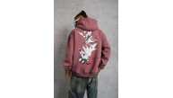Erkek 3 İplik Pamuklu Kapüşonlu Baskılı Cepli Oversize Sweatshirt Hoodie - Gül Kurusu Erkek 3 İplik Pamuklu Kapüşonlu Baskılı Cepli Oversize Sweatshirt Hoodie - Gül Kurusu