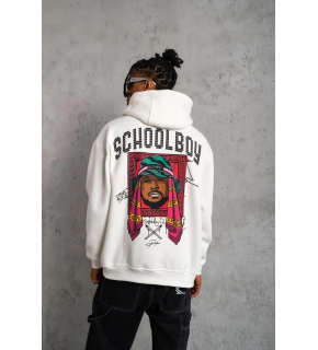 Erkek 3 İplik Pamuklu Kapüşonlu Baskılı Cepli Oversize Sweatshirt Hoodie - Beyaz