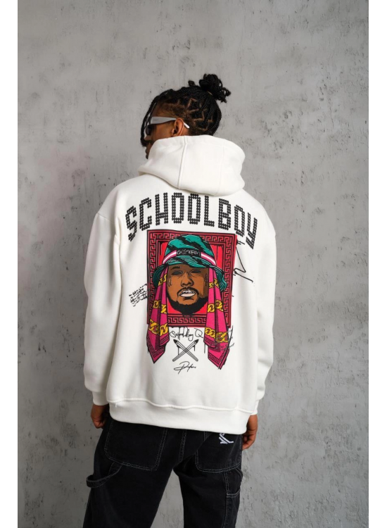 Erkek 3 İplik Pamuklu Kapüşonlu Baskılı Cepli Oversize Sweatshirt Hoodie - Beyaz Erkek 3 İplik Pamuklu Kapüşonlu Baskılı Cepli Oversize Sweatshirt Hoodie - Beyaz