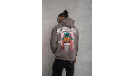 Erkek 3 İplik Pamuklu Kapüşonlu Baskılı Cepli Oversize Sweatshirt Hoodie - Gri