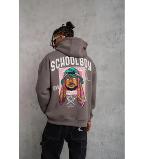 Erkek 3 İplik Pamuklu Kapüşonlu Baskılı Cepli Oversize Sweatshirt Hoodie - Gri