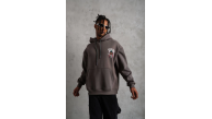 Erkek 3 İplik Pamuklu Kapüşonlu Baskılı Cepli Oversize Sweatshirt Hoodie - Gri