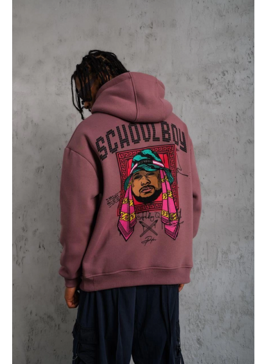 Erkek 3 İplik Pamuklu Kapüşonlu Baskılı Cepli Oversize Sweatshirt Hoodie - Gül Kurusu Erkek 3 İplik Pamuklu Kapüşonlu Baskılı Cepli Oversize Sweatshirt Hoodie - Gül Kurusu