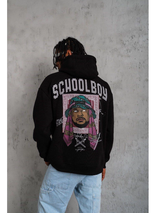 Erkek 3 İplik Pamuklu Kapüşonlu Baskılı Cepli Oversize Sweatshirt Hoodie - Siyah Erkek 3 İplik Pamuklu Kapüşonlu Baskılı Cepli Oversize Sweatshirt Hoodie - Siyah