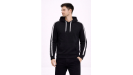 Erkek Şeritli Kapüşonlu Sweatshirt Oversize 3 iplik Pamuklu Hoodei - Siyah Erkek Şeritli Kapüşonlu Sweatshirt Oversize 3 iplik Pamuklu Hoodei - Siyah