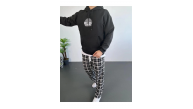 Erkek 3 İplik Pamuklu Kapüşonlu Baskılı Cepli Oversize Sweatshirt Hoodie - Siyah Erkek 3 İplik Pamuklu Kapüşonlu Baskılı Cepli Oversize Sweatshirt Hoodie - Siyah