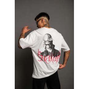 Erkek Baskılı T-Shirt Oversize Kısa kol Bisiklet yaka tişort - Beyaz