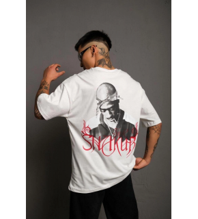 Erkek Baskılı T-Shirt Oversize Kısa kol Bisiklet yaka tişort - Beyaz