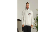 Erkek 3 İplik Pamuklu Kapüşonlu Baskılı Cepli Oversize Sweatshirt Hoodie - Beyaz Erkek 3 İplik Pamuklu Kapüşonlu Baskılı Cepli Oversize Sweatshirt Hoodie - Beyaz