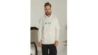 Erkek 3 İplik Pamuklu Kapüşonlu Baskılı Cepli Oversize Sweatshirt Hoodie - Beyaz Erkek 3 İplik Pamuklu Kapüşonlu Baskılı Cepli Oversize Sweatshirt Hoodie - Beyaz