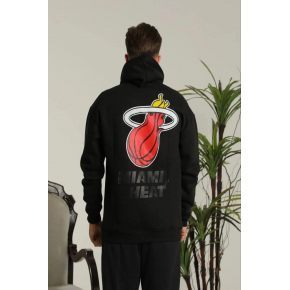 Erkek 3 İplik Pamuklu Kapüşonlu Baskılı Cepli Oversize Sweatshirt Hoodie - Siyah