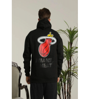 Erkek 3 İplik Pamuklu Kapüşonlu Baskılı Cepli Oversize Sweatshirt Hoodie - Siyah