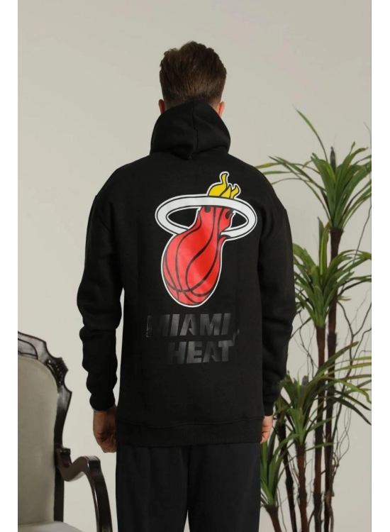 Erkek 3 İplik Pamuklu Kapüşonlu Baskılı Cepli Oversize Sweatshirt Hoodie - Siyah Erkek 3 İplik Pamuklu Kapüşonlu Baskılı Cepli Oversize Sweatshirt Hoodie - Siyah