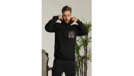 Erkek 3 İplik Pamuklu Kapüşonlu Baskılı Cepli Oversize Sweatshirt Hoodie - Siyah Erkek 3 İplik Pamuklu Kapüşonlu Baskılı Cepli Oversize Sweatshirt Hoodie - Siyah
