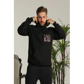 Erkek 3 İplik Pamuklu Kapüşonlu Baskılı Cepli Oversize Sweatshirt Hoodie - Siyah