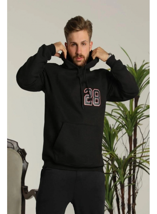 Erkek 3 İplik Pamuklu Kapüşonlu Baskılı Cepli Oversize Sweatshirt Hoodie - Siyah Erkek 3 İplik Pamuklu Kapüşonlu Baskılı Cepli Oversize Sweatshirt Hoodie - Siyah