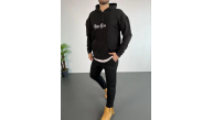Erkek 3 İplik Pamuklu Kapüşonlu Baskılı Cepli Oversize Sweatshirt Hoodie - Siyah Erkek 3 İplik Pamuklu Kapüşonlu Baskılı Cepli Oversize Sweatshirt Hoodie - Siyah