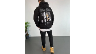 Erkek 3 İplik Pamuklu Kapüşonlu Baskılı Cepli Oversize Sweatshirt Hoodie - Siyah Erkek 3 İplik Pamuklu Kapüşonlu Baskılı Cepli Oversize Sweatshirt Hoodie - Siyah