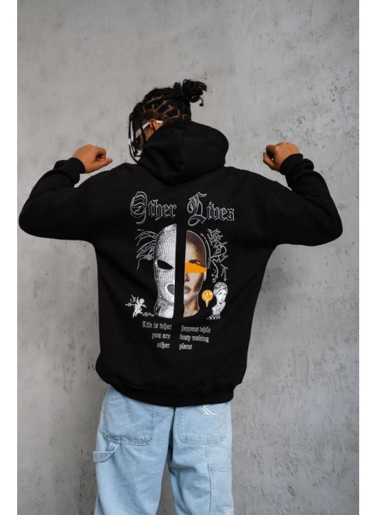 Erkek Kapüşonlu Kanguru Cepli Sweatshirt 3 İplik Pamuklu Baskılı Hoodie - Siyah Erkek Kapüşonlu Kanguru Cepli Sweatshirt 3 İplik Pamuklu Baskılı Hoodie - Siyah