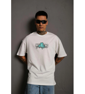 Erkek Kısa Kol Yazlık Tişört Bisiklet Yaka Baskılı Oversize T-Shirt - Beyaz