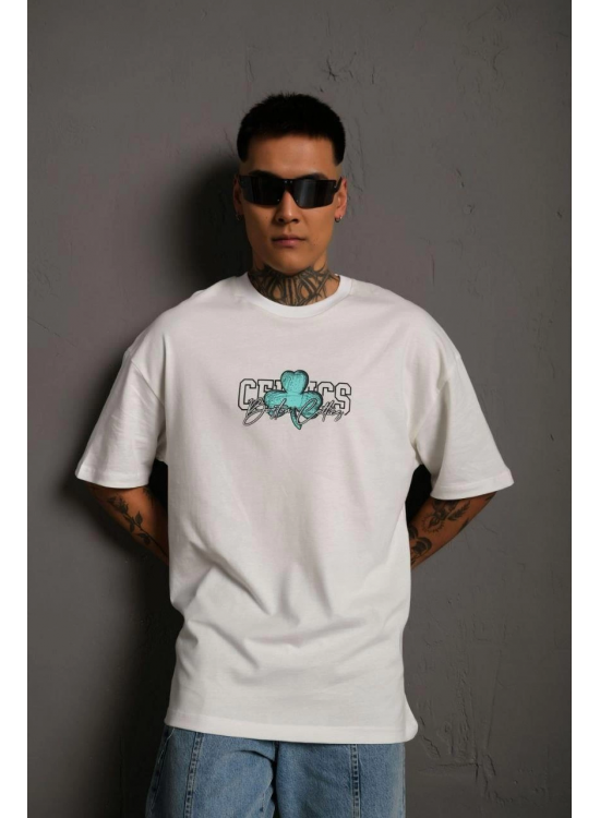 Erkek Kısa Kol Yazlık Tişört Bisiklet Yaka Baskılı Oversize T-Shirt - Beyaz Erkek Kısa Kol Yazlık Tişört Bisiklet Yaka Baskılı Oversize T-Shirt - Beyaz
