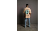 Erkek Kısa Kol Yazlık Tişört Bisiklet Yaka Baskılı Oversize T-Shirt - Bej