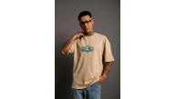 Erkek Kısa Kol Yazlık Tişört Bisiklet Yaka Baskılı Oversize T-Shirt - Bej